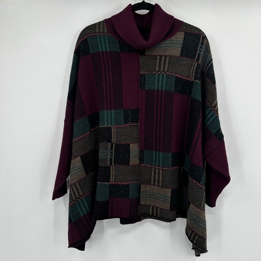 Liv by Habitat Clothes Artsy Patchwork Turtleneck Poncho Sweater XS S Boho Retro